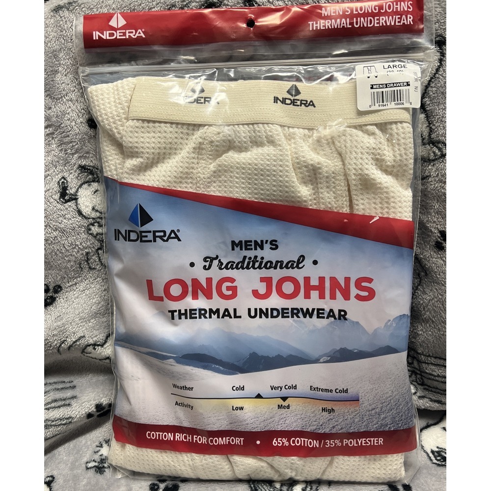 Men's Traditional Long Johns Pants Cotton Polyester Thermals, Natural Size Large